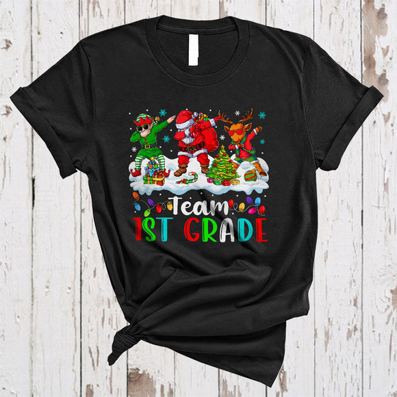MacnyStore - Team 1st Grade, Awesome Christmas Dabbing Santa Reindeer ELF, X-mas Student Teacher Group T-Shirt