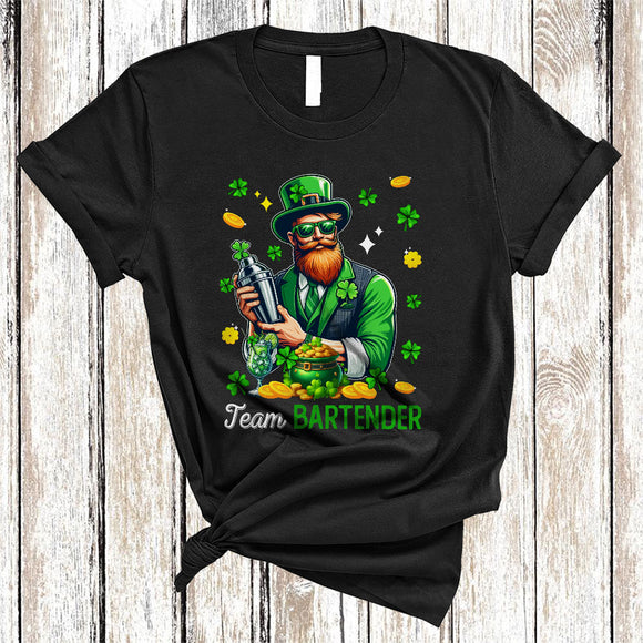 MacnyStore - Team Bartender, Humorous St. Patrick's Day Irish Man Shamrocks, Lucky Family Group T-Shirt