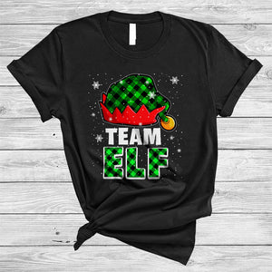 MacnyStore - Team Elf, Joyful Christmas Green Plaid Elf Squad, Matching Pajamas X-mas Family Group T-Shirt