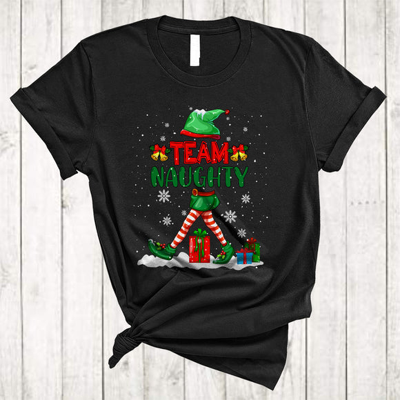 MacnyStore - Team Naughty ELF, Joyful Christmas ELF Snow Around, Matching X-mas Family Pajama Group T-Shirt
