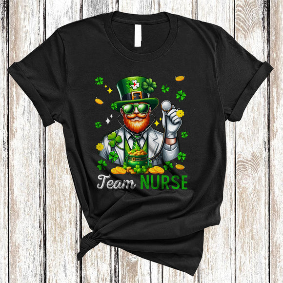 MacnyStore - Team Nurse, Humorous St. Patrick's Day Irish Man Shamrocks, Lucky Family Group T-Shirt