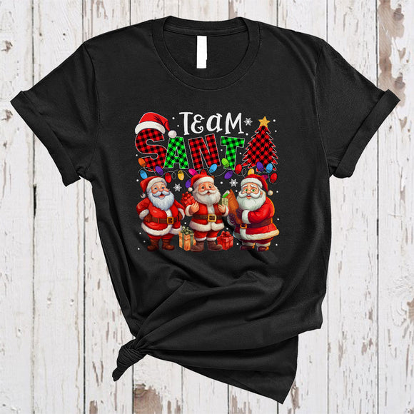 MacnyStore - Team Santa, Adorable Christmas Lights Plaid, Three Santa Matching Family Pajama Group T-Shirt