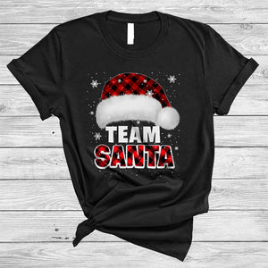MacnyStore - Team Santa, Joyful Christmas Red Plaid Santa Snow Around, Matching X-mas Family Group T-Shirt