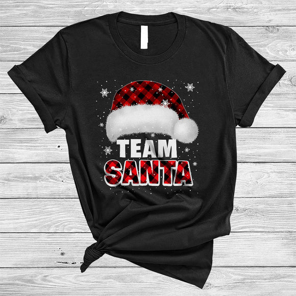 MacnyStore - Team Santa, Joyful Christmas Red Plaid Santa Snow Around, Matching X-mas Family Group T-Shirt