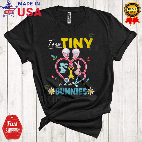 MacnyStore - Team Tiny Bunnies Cute Cool Easter Day Bunny Heart Shape NICU PICU L&D Nurse Squad T-Shirt