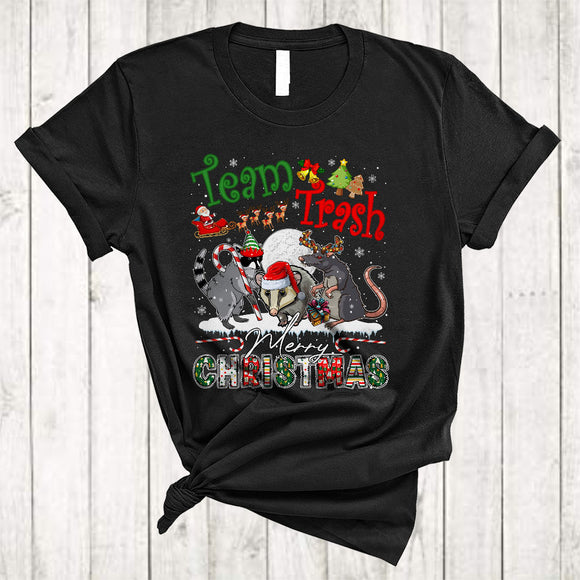 MacnyStore - Team Trash Merry Christmas, Humorous Opossum Raccoon Rat, X-mas Trash Animals Garbage T-Shirt
