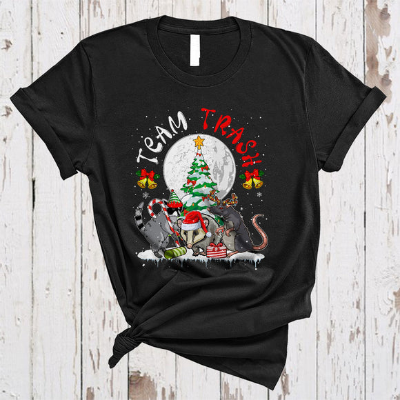 MacnyStore - Team Trash, Humorous Christmas Tree Raccoon Opossum Rat, X-mas Trash Animal Lover T-Shirt