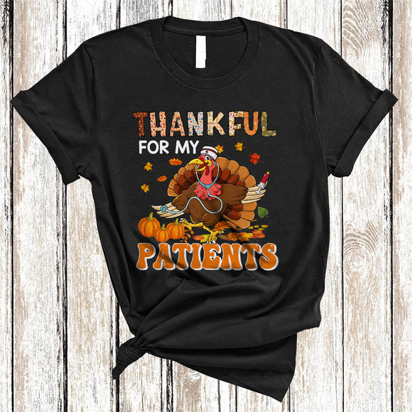 MacnyStore - Thankful For My Patients, Amazing Thanksgiving Turkey Nurse, Fall Leaf Pumpkin Nurse Group T-Shirt
