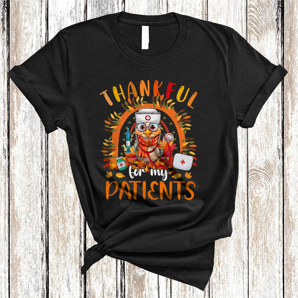 MacnyStore - Thankful For My Patients, Cute Lovely Thanksgiving Turkey Rainbow, Nurse Team Nursing Lover T-Shirt