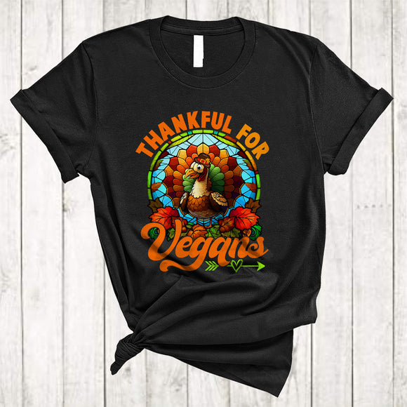 MacnyStore - Thankful For Vegans Funny Thanksgiving Matching Family Friend Group Fall Leaf Turkey Vegan T-Shirt