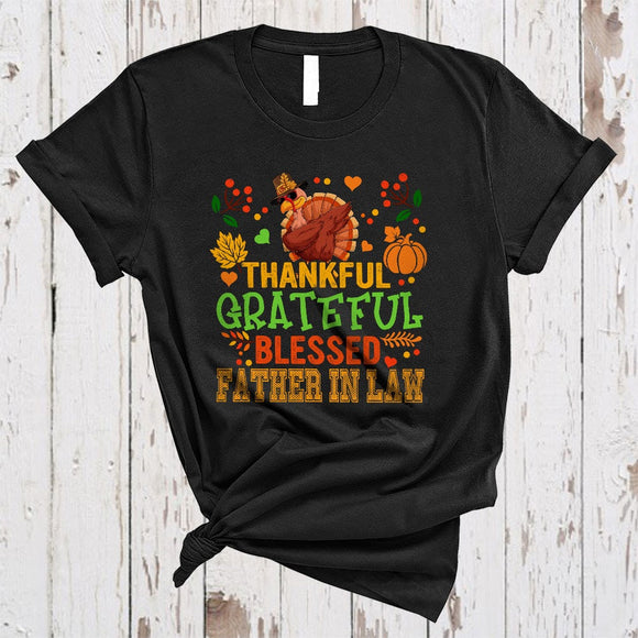MacnyStore - Thankful Grateful Blessed Father In Law, Lovely Thanksgiving Dabbing Turkey, Fall Leaf Pumpkin Family T-Shirt