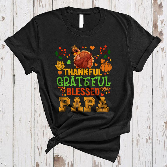 MacnyStore - Thankful Grateful Blessed Papa, Lovely Thanksgiving Dabbing Turkey, Fall Leaf Pumpkin Family T-Shirt