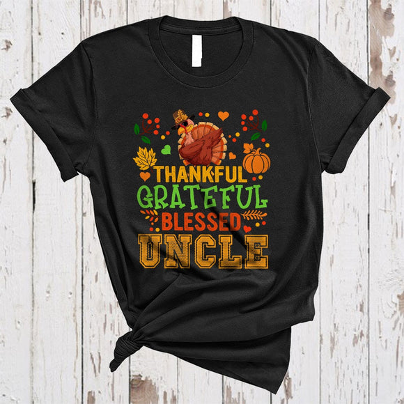 MacnyStore - Thankful Grateful Blessed Uncle, Lovely Thanksgiving Dabbing Turkey, Fall Leaf Pumpkin Family T-Shirt