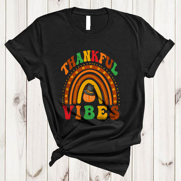 MacnyStore - Thankful Vibes, Awesome Cool Thanksgiving Rainbow Pumpkin, Matching Family Group T-Shirt