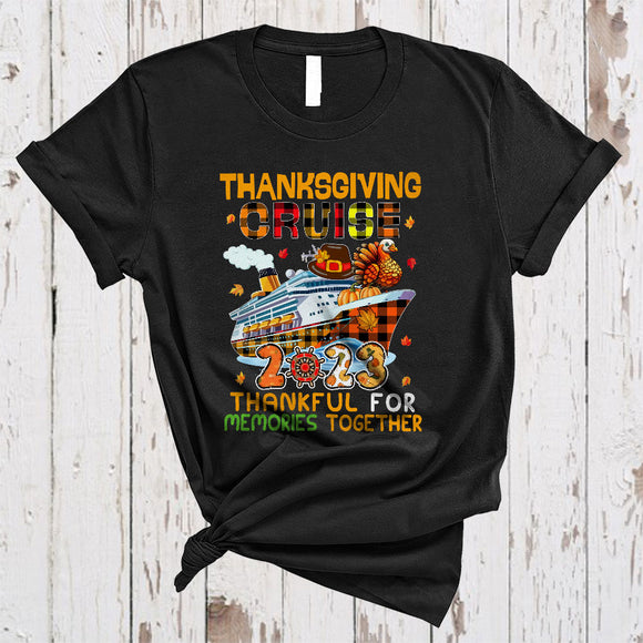 MacnyStore - Thanksgiving Cruise 2023 Thankful For Memories Together, Cute Plaid Pilgrim Cruise, Fall Leaf Turkey T-Shirt