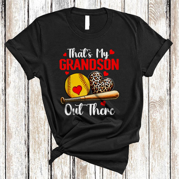 MacnyStore - That's My Grandson Out There, Cool Father's Day Mother's Day Leopard Heart Softball, Family T-Shirt