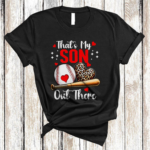 MacnyStore - That's My Son Out There, Cool Father's Day Mother's Day Leopard Heart Baseball, Family T-Shirt