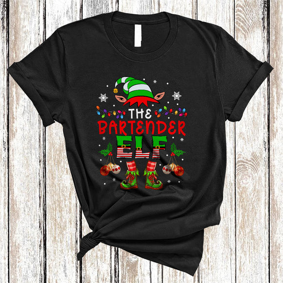 MacnyStore - The Bartender ELF, Amazing Christmas Lights ELF Lover, Matching X-mas Pajama Family Group T-Shirt
