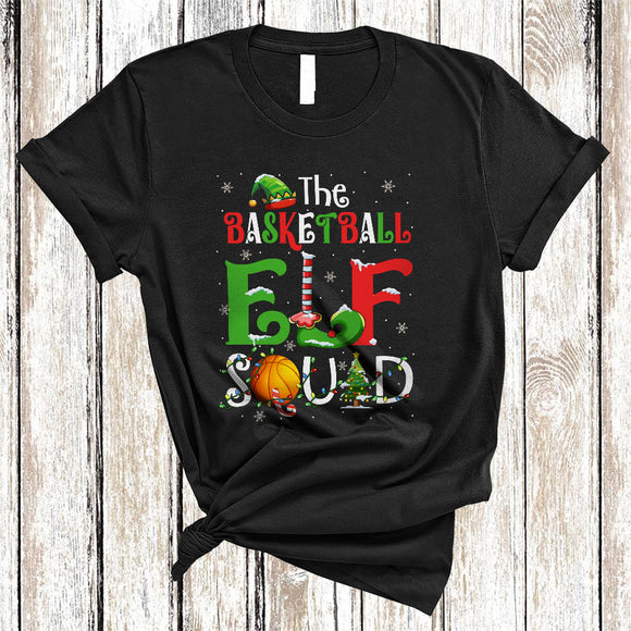 MacnyStore - The Basketball ELF Squad, Joyful Christmas ELF Basketball Player, Matching X-mas Sport Team Group T-Shirt