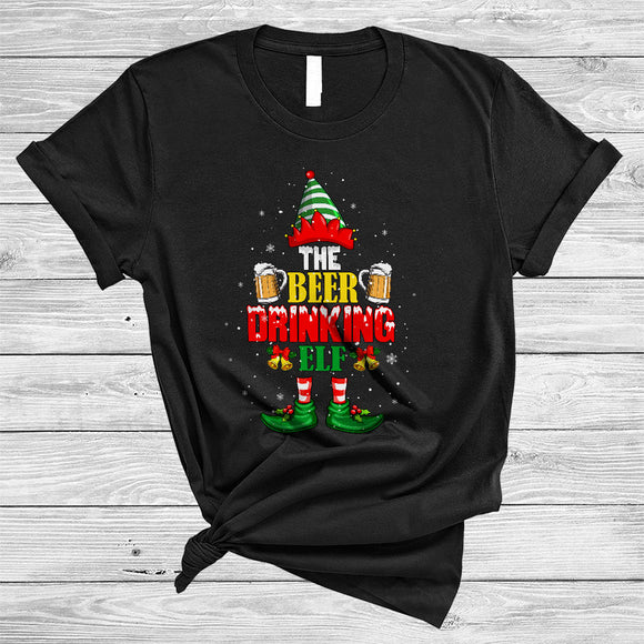 MacnyStore - The Beer Drinking ELF, Lovely Merry Christmas Snow Around ELF Drinking, X-mas Drunk Team T-Shirt