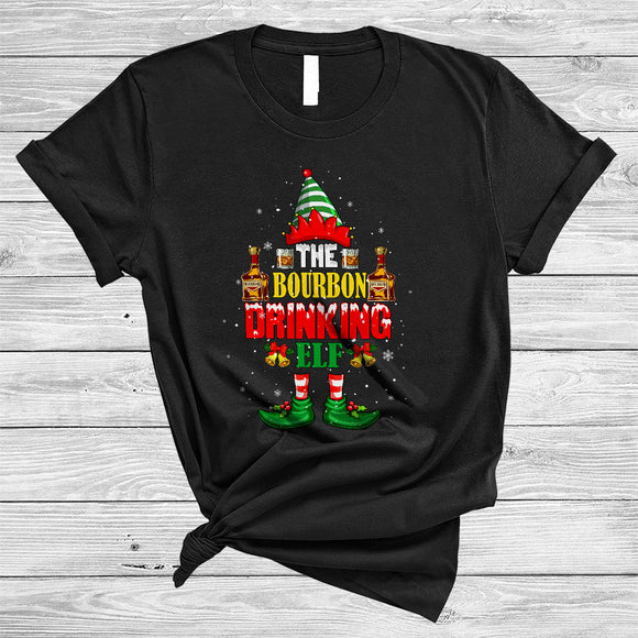 MacnyStore - The Bourbon Drinking ELF, Lovely Merry Christmas Snow Around ELF Drinking, X-mas Drunk Team T-Shirt