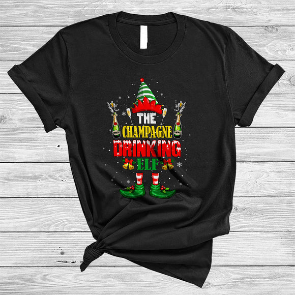 MacnyStore - The Champagne Drinking ELF, Lovely Merry Christmas Snow Around ELF Drinking, X-mas Drunk Team T-Shirt