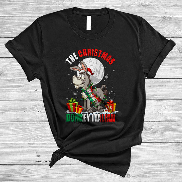 MacnyStore - The Christmas Donkey Italian, Humorous Merry Christmas Lights, X-mas Donkey Farmer T-Shirt