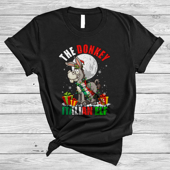 MacnyStore - The Donkey Italian ELF, Humorous Merry Christmas Lights, X-mas Donkey ELF Farmer T-Shirt