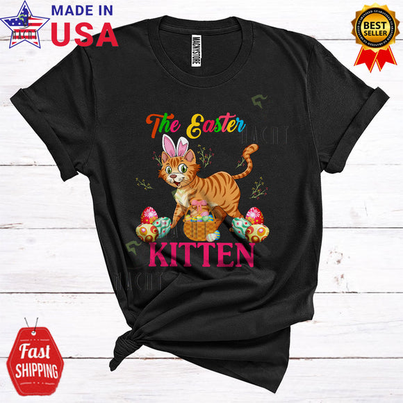 MacnyStore - The Easter Kitten Cute Funny Easter Day Bunny Cat With Easter Egg Basket Egg Hunt Lover T-Shirt