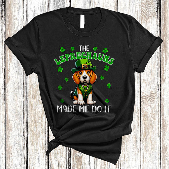MacnyStore - The Leprechauns Made Me Do It, Sarcastic St. Patrick's Day Beagle, Shamrock Irish Family Group T-Shirt