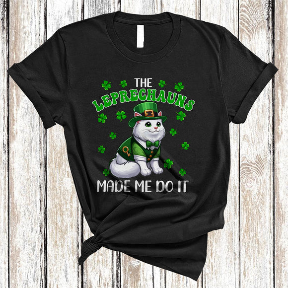 MacnyStore - The Leprechauns Made Me Do It, Sarcastic St. Patrick's Day Cat, Shamrock Irish Family Group T-Shirt