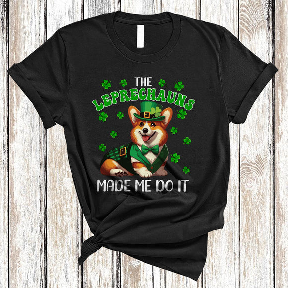 MacnyStore - The Leprechauns Made Me Do It, Sarcastic St. Patrick's Day Corgi, Shamrock Irish Family Group T-Shirt