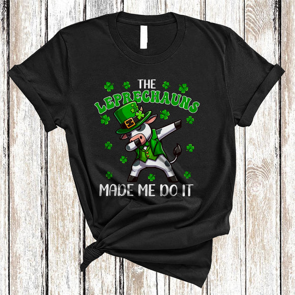 MacnyStore - The Leprechauns Made Me Do It, Sarcastic St. Patrick's Day Cow, Shamrock Irish Family Group T-Shirt