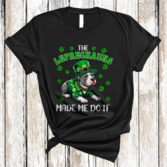 MacnyStore - The Leprechauns Made Me Do It, Sarcastic St. Patrick's Day Pit Bull, Shamrock Irish Family Group T-Shirt