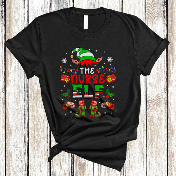MacnyStore - The Nurse ELF, Amazing Christmas Lights ELF Lover, Matching X-mas Pajama Family Group T-Shirt
