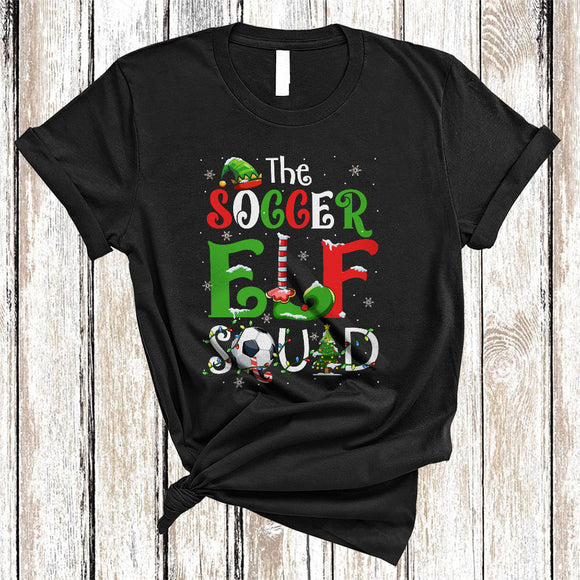 MacnyStore - The Soccer ELF Squad, Joyful Christmas ELF Soccer Player, Matching X-mas Sport Team Group T-Shirt