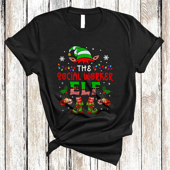 MacnyStore - The Social Worker ELF, Amazing Christmas Lights ELF Lover, Matching X-mas Pajama Family Group T-Shirt