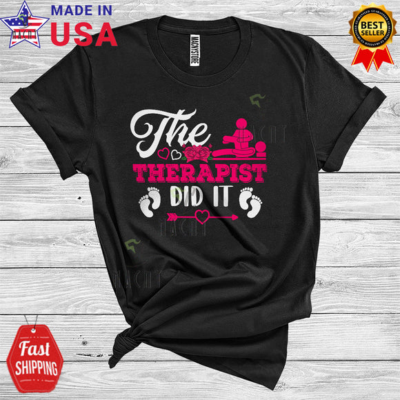 MacnyStore - The Therapist Did It Cute Funny Pregnancy Announcement Family Flowers Baby Footprint T-Shirt