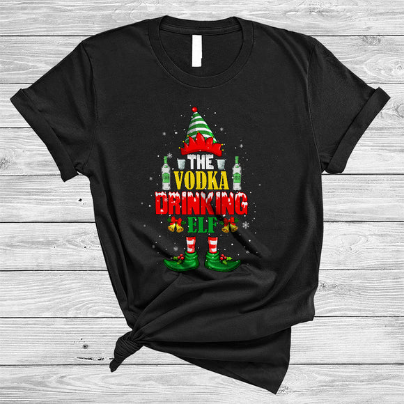 MacnyStore - The Vodka Drinking ELF, Lovely Merry Christmas Snow Around ELF Drinking, X-mas Drunk Team T-Shirt