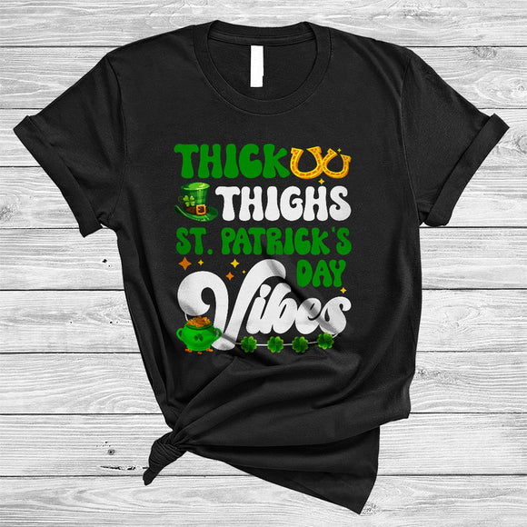 MacnyStore - Thick Thighs And St. Patrick's Day Vibes, Joyful St. Patrick's Day Shamrock, Irish Drunk Group T-Shirt