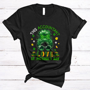 MacnyStore - This Accountant Loves St. Patrick's Day, Lovely Leopard Shamrock Woman Face Bun Hair, Family Group T-Shirt