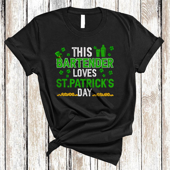 MacnyStore - This Bartender Loves St. Patrick's Day, Humorous Shamrocks, Leprechaun Bartender Team Squad T-Shirt