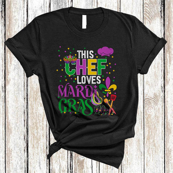 MacnyStore - This Chef Loves Mardi Gras, Humorous Mardi Gras Mask Beads, Chef Team Squad T-Shirt