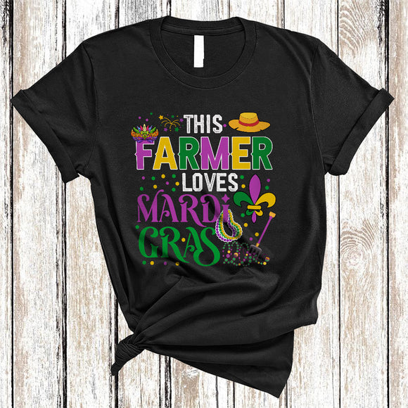MacnyStore - This Farmer Loves Mardi Gras, Humorous Mardi Gras Mask Beads, Farmer Team Squad T-Shirt