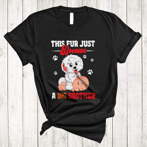 MacnyStore - This Fur Just Became Big Brother, Cute Pregnancy Announcement Bichon Frise Owner, Baby Family T-Shirt