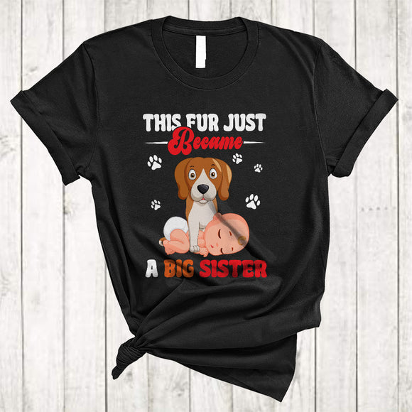 MacnyStore - This Fur Just Became Big Sister, Cute Pregnancy Announcement Beagle Owner, Baby Family T-Shirt