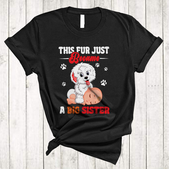 MacnyStore - This Fur Just Became Big Sister, Cute Pregnancy Announcement Bichon Frise Owner, Baby Family T-Shirt