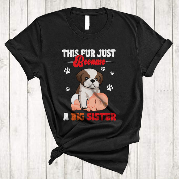 MacnyStore - This Fur Just Became Big Sister, Cute Pregnancy Announcement Shih Tzu Owner, Baby Family T-Shirt