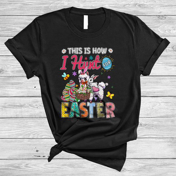 MacnyStore - This Is How I Hunt For Easter, Amazing Easter Day Bunny Riding Llama, Eggs Basket Hunting T-Shirt