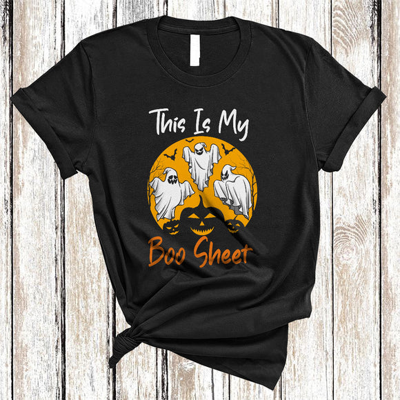 MacnyStore - This Is My Boo Sheet, Funny Scary Three Boo Ghost, Halloween Costume Night Moon Lover T-Shirt